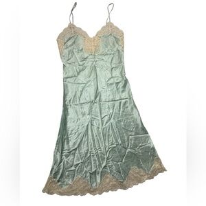 Vintage Lasoie 100% Silk Slip Dress Size P Mint Lace Nightgown